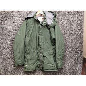 * Vintage The North Face Jacket Adult Large Long Green 80s Hooded Lined USA Made
